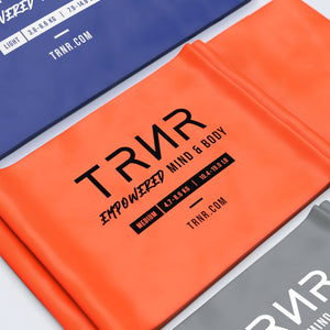 Close up on the three resistance weights for TRNR Physio Bands 3 pack